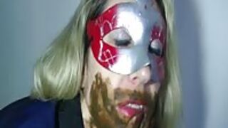 Pantyhose pooping and pissing by masked Blonde scat slut