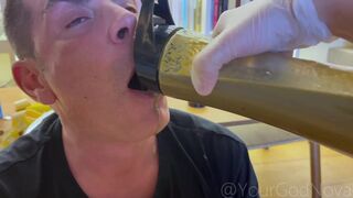 Gay scat master unloads thick shit and hot piss into a blender then forces human toilet slave to chug the filthy coprophilia smoothie