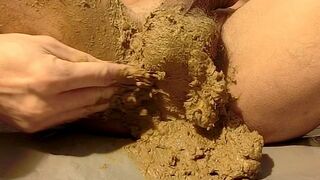 Amateur scat dude poops creamy load then smears warm shit on balls and cock