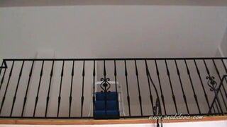 Scat milf poops thick creamy load from second floor rails down to ground